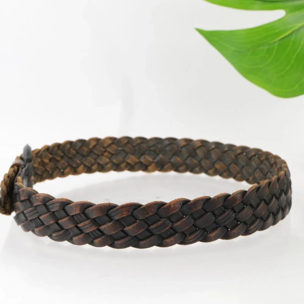 Brighton Womens Belt Size M Medium‎ Brown Leather Basket Woven Braided D-Ring
